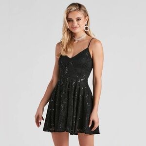 WinDSOr Sweet And Flirty Sequin
Lace Skater Dress